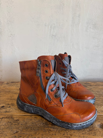 Lined Zip Up Boots in Orange