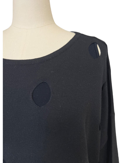 Punch Hole Hi-Lo Sweater in Black