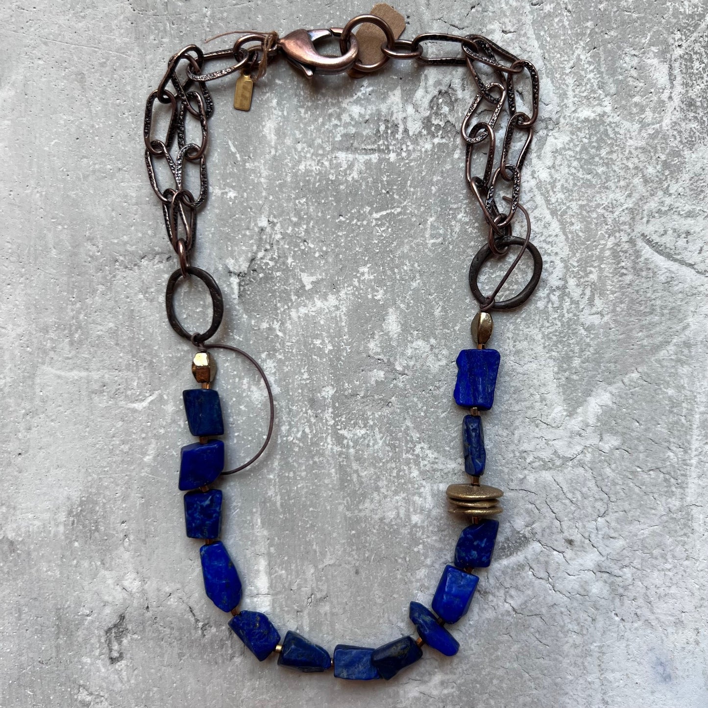 Chunky Lapis w/ Handmade Brass Disc