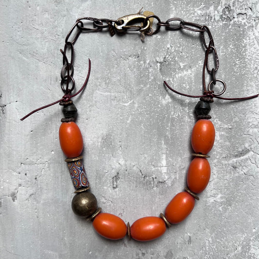 Orange Glass w Millefiori Beads on Bali Chain