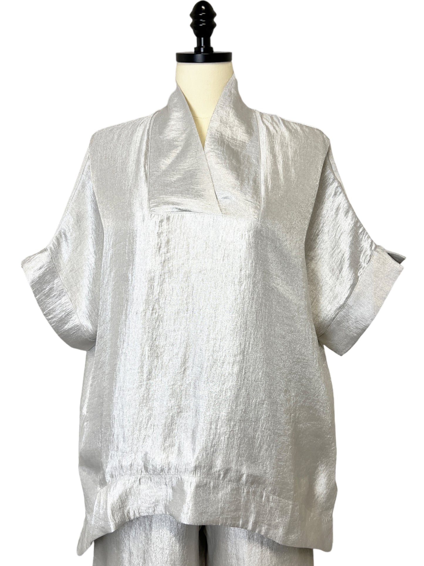 Silver Shawl Collar Blouse