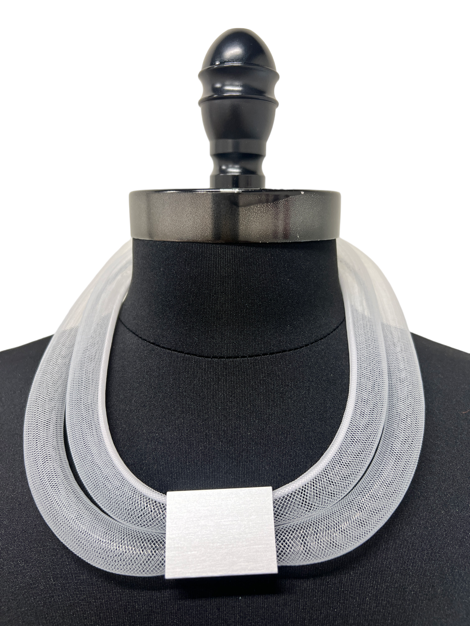 Invisible White Mesh Necklace with Aluminum Cube