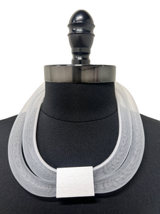 Invisible White Mesh Necklace with Aluminum Cube