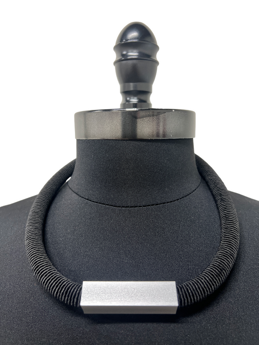 Black Cord Necklace with Aluminum Cube