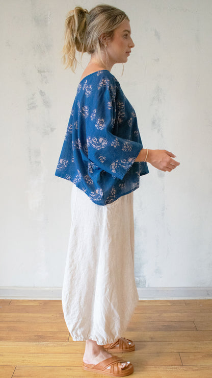 Block Print in Indigo Flower