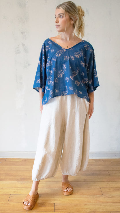 Block Print in Indigo Flower