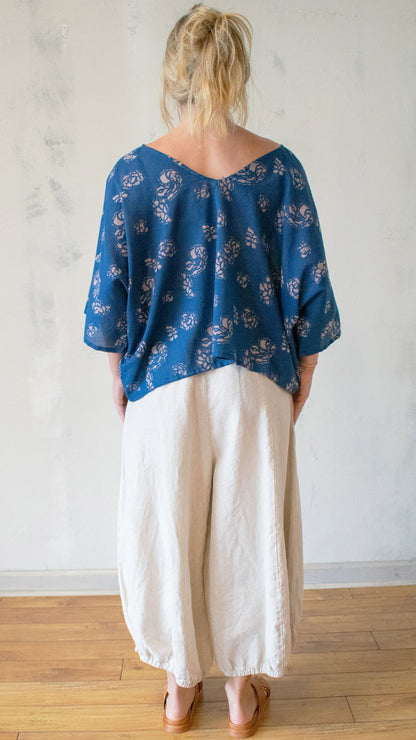 Block Print in Indigo Flower