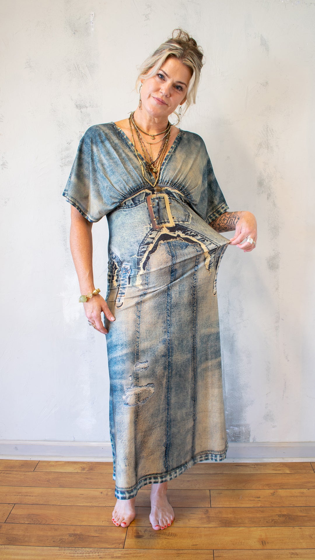 Jeanious Trompe L’Oeil Kimono Dress