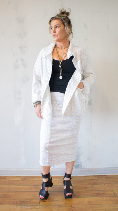 High Neck Check Jacket in White