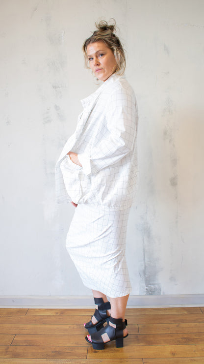 High Neck Check Jacket in White