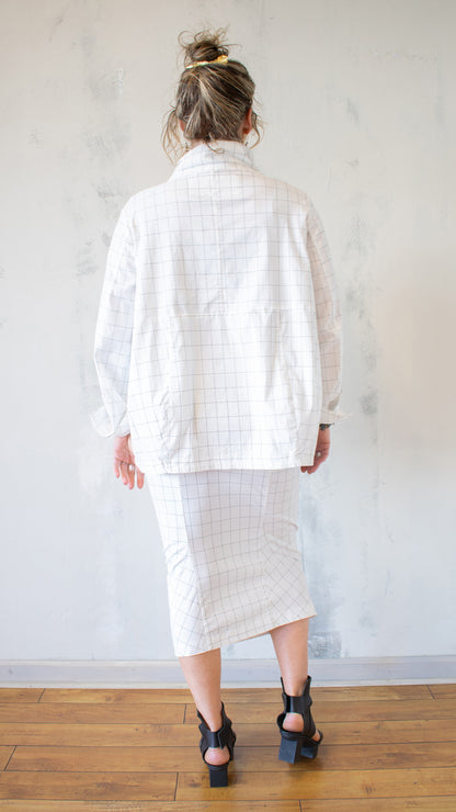 High Neck Check Jacket in White