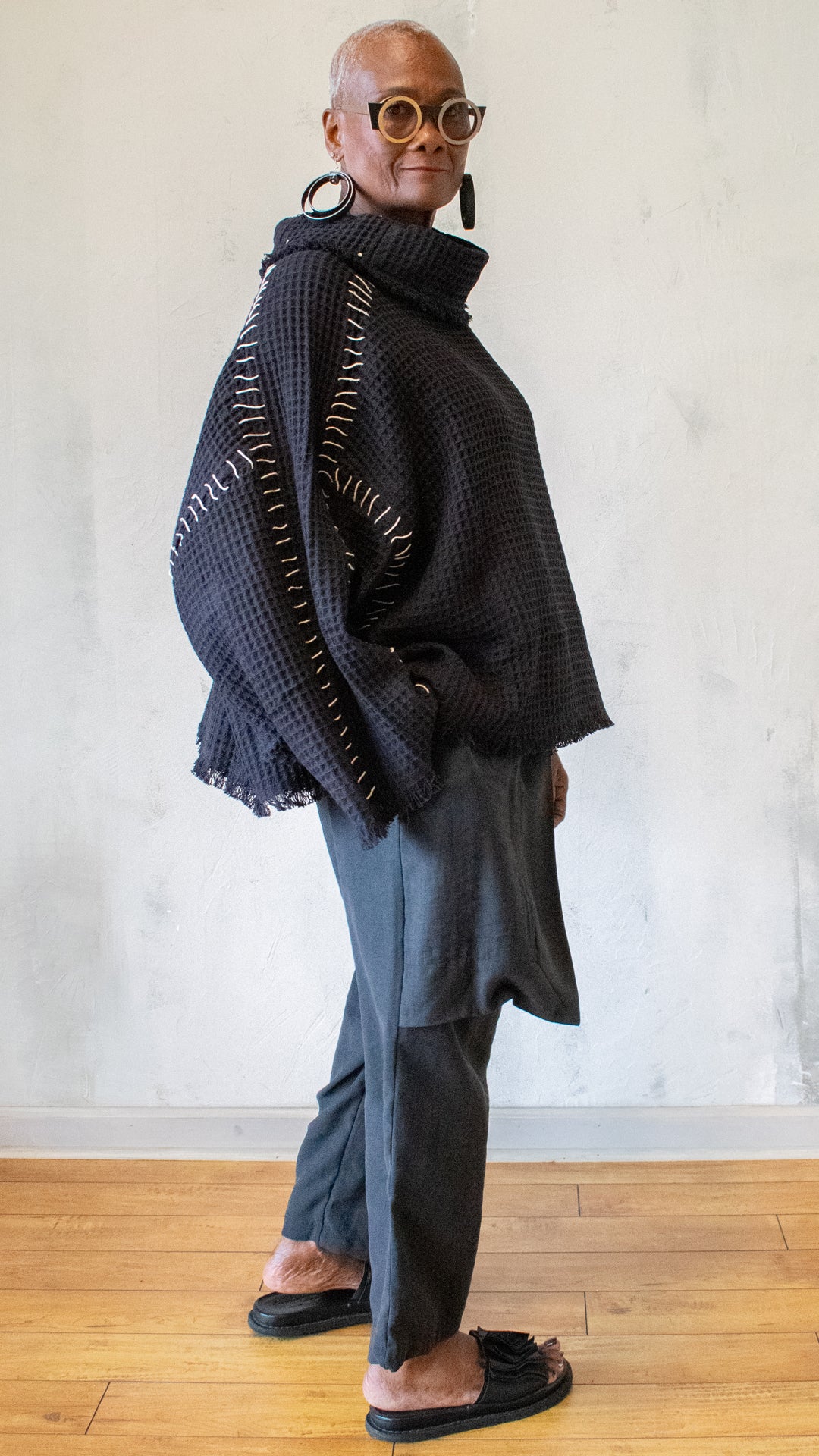 Blanket Stitch Waffle Pullover