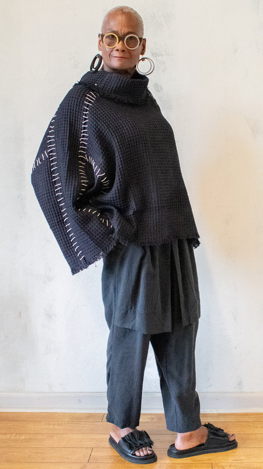 Blanket Stitch Waffle Pullover