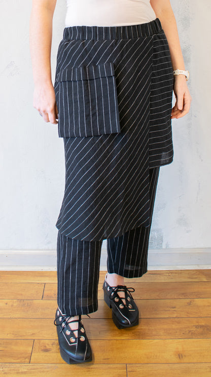 Apron Trouser in Stripe Linen