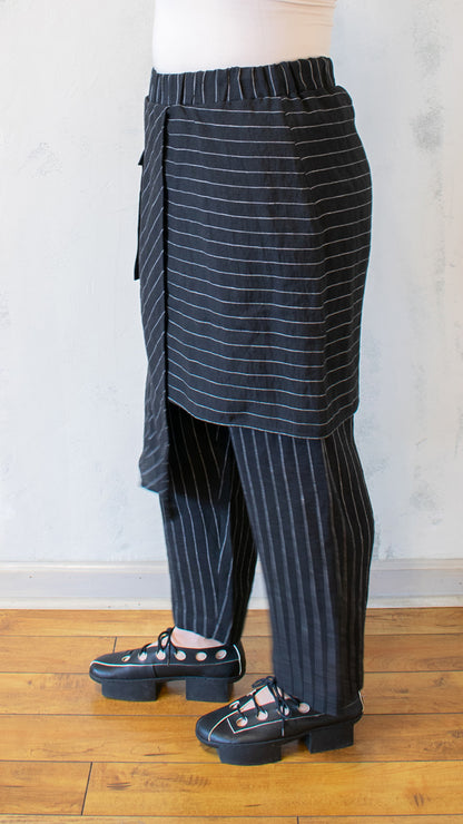 Apron Trouser in Stripe Linen