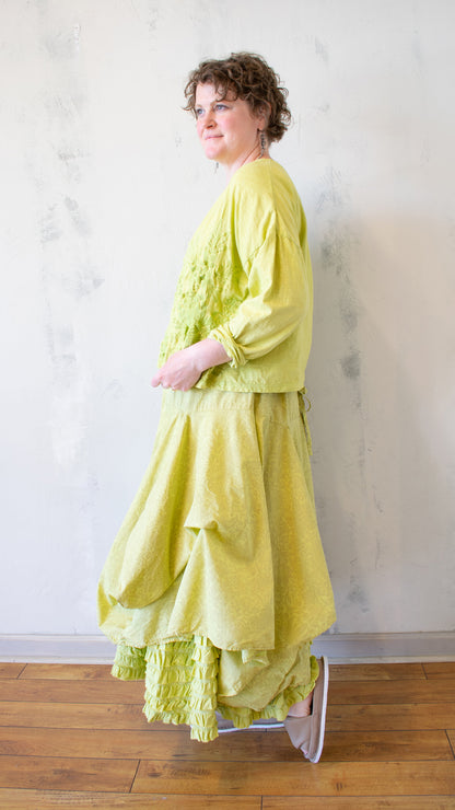 Crop Thread Embroidery T-Shirt Long Sleeve in Pear