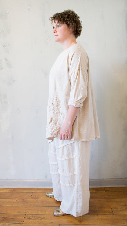 Thread Embroidery T-Shirt Long Sleeve in Alabaster