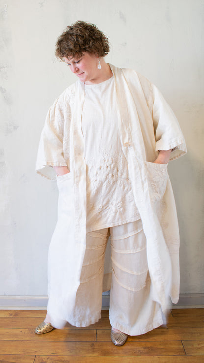 Embroidered Kimono in Alabaster