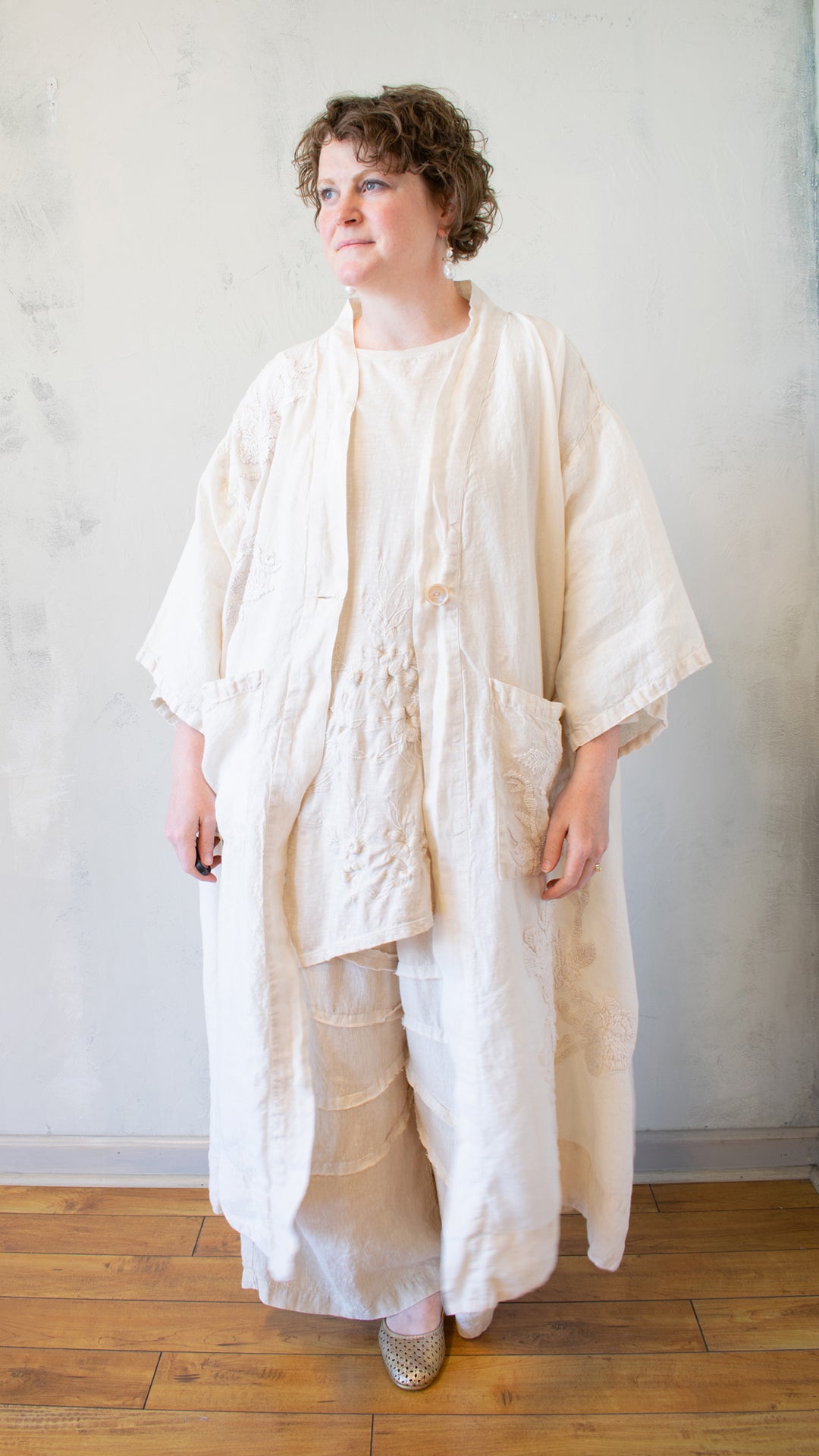 Embroidered Kimono in Alabaster