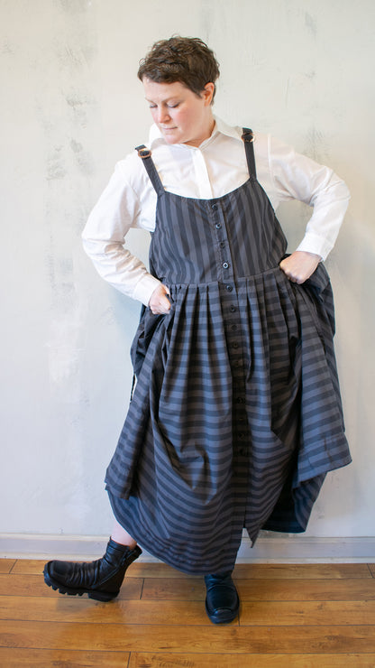 Bucklette Dress in Black/Ash Stripe