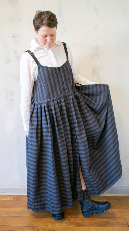 Bucklette Dress in Black/Ash Stripe