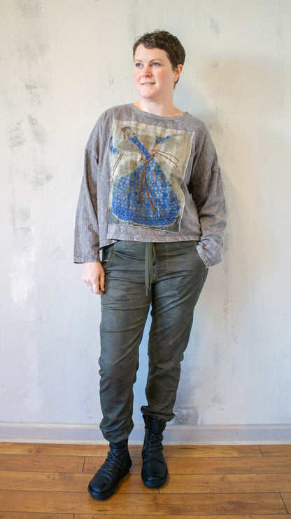 Crop Folklore T-Shirt Long Sleeve in Ash