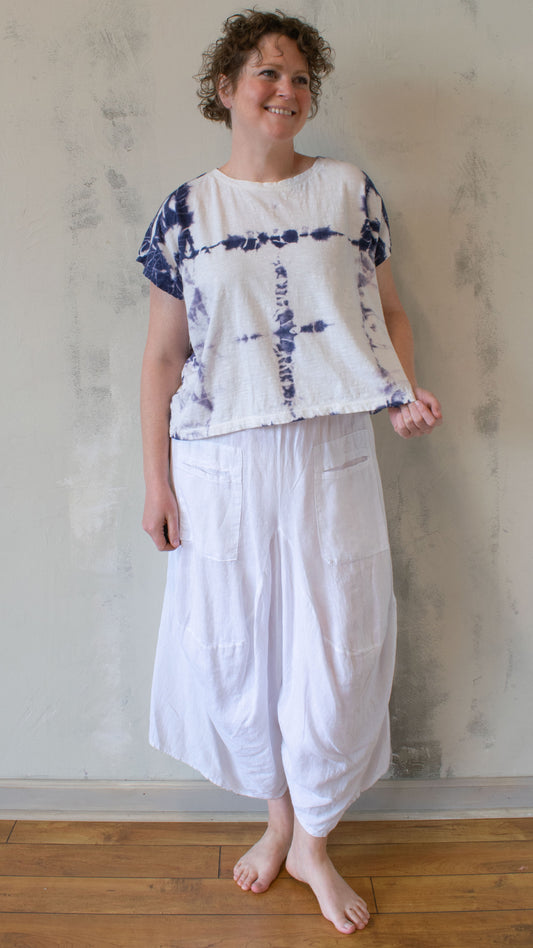 Cap Sleeve Tee in Indigo Shibori