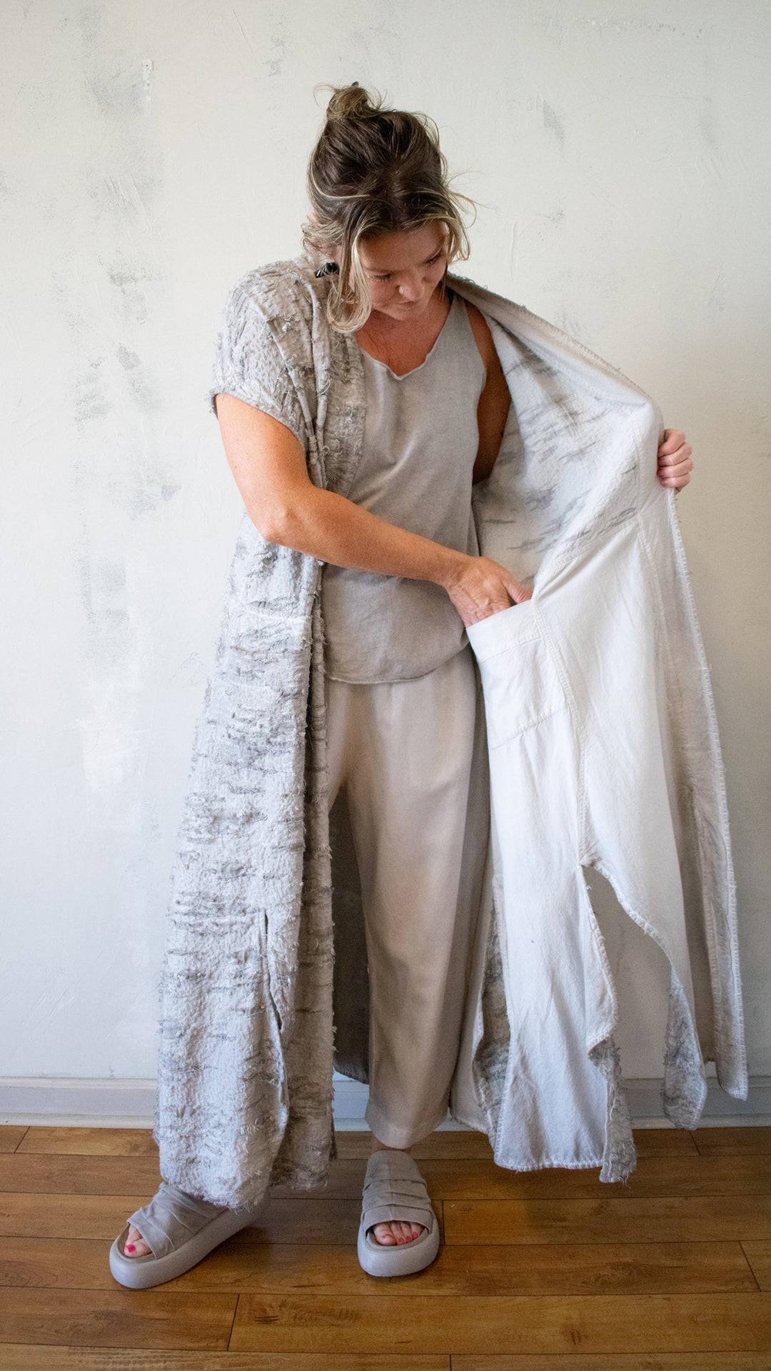 Distressed Duster in Mineral Wash Stormy