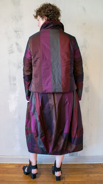 Stripe Puffer Jacket in Dark Scarlet