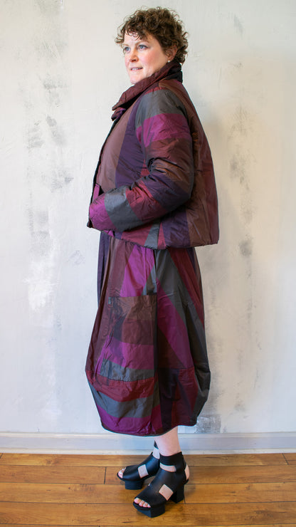 Stripe Puffer Jacket in Dark Scarlet