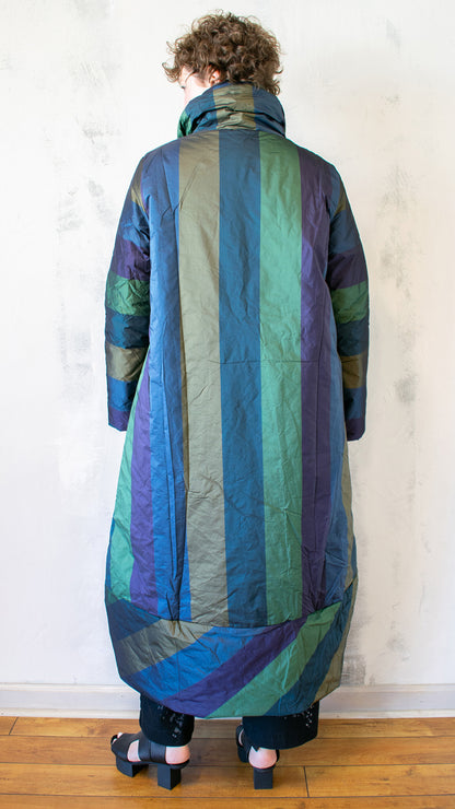 Taffeta Stripe Puffer Long Coat (Multiple Colors)