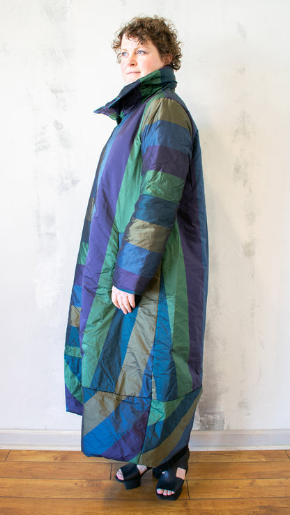 Taffeta Stripe Puffer Long Coat (Multiple Colors)