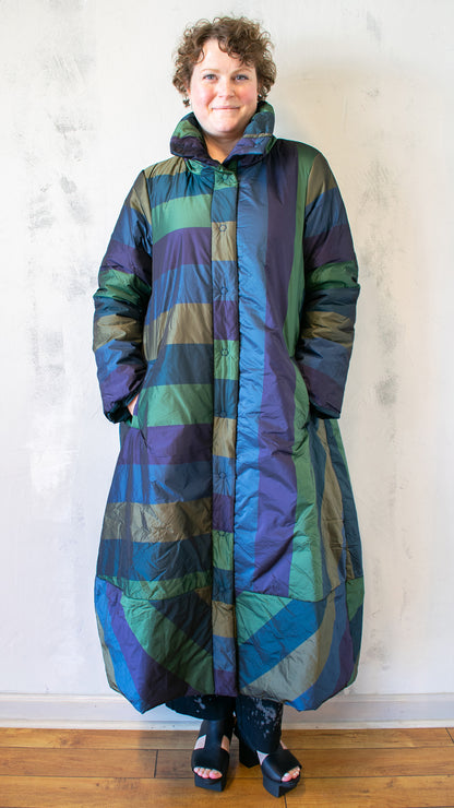 Taffeta Stripe Puffer Long Coat (Multiple Colors)
