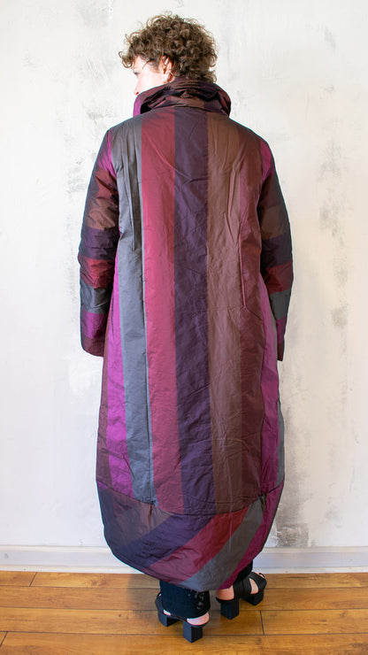 Taffeta Stripe Puffer Long Coat (Multiple Colors)