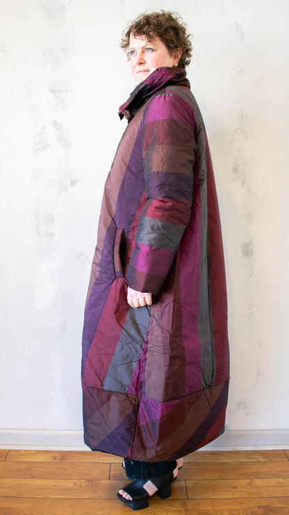 Taffeta Stripe Puffer Long Coat (Multiple Colors)