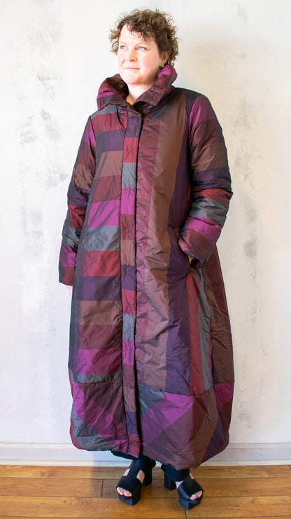 Taffeta Stripe Puffer Long Coat (Multiple Colors)