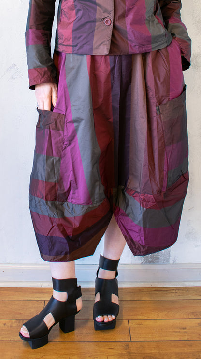 Taffeta Stripe Skirt in Dark Scarlet