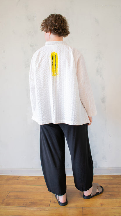 Mandarin Swing Button Down – Yellow Abstract
