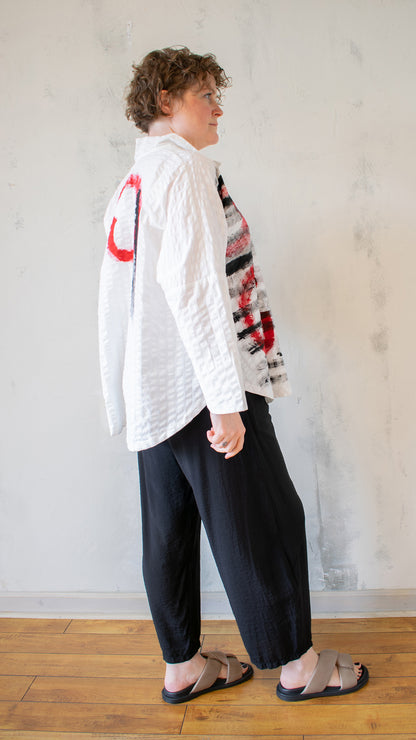 Circular Button Down – Red Abstract