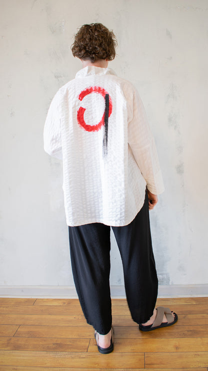 Circular Button Down – Red Abstract