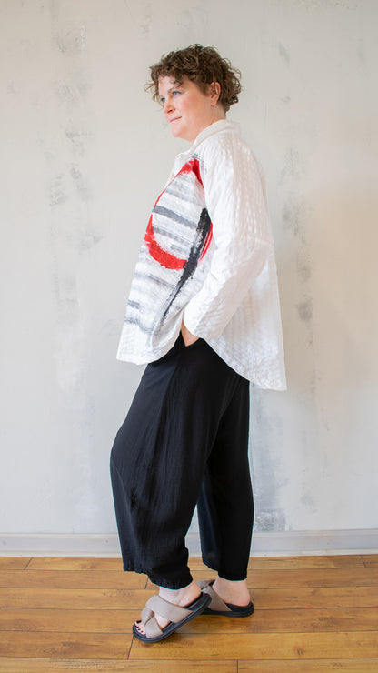 Circular Button Down – Red Abstract