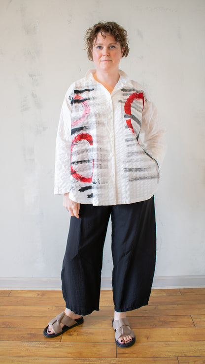 Circular Button Down – Red Abstract