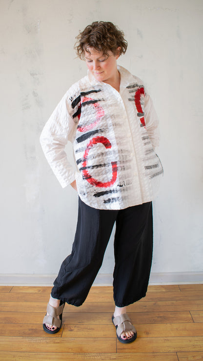 Circular Button Down – Red Abstract