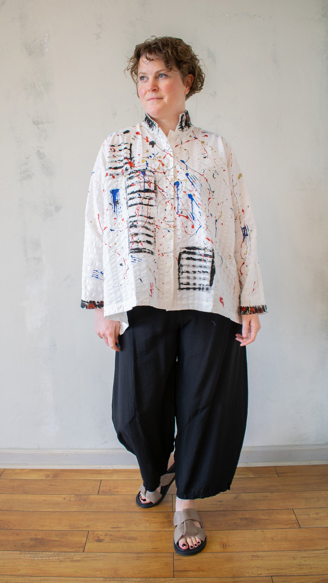Mandarin Swing Button Down – Splatter Art