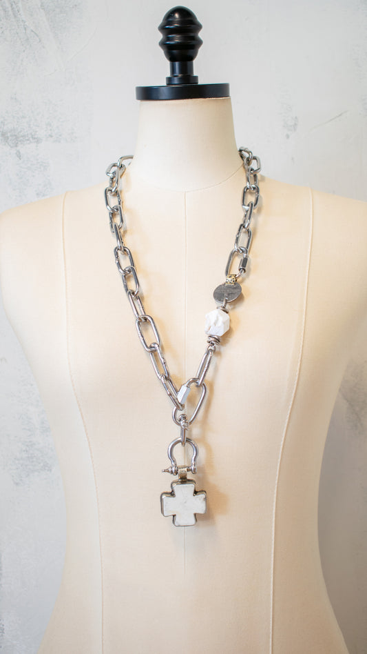 White Cross Talisman Necklace