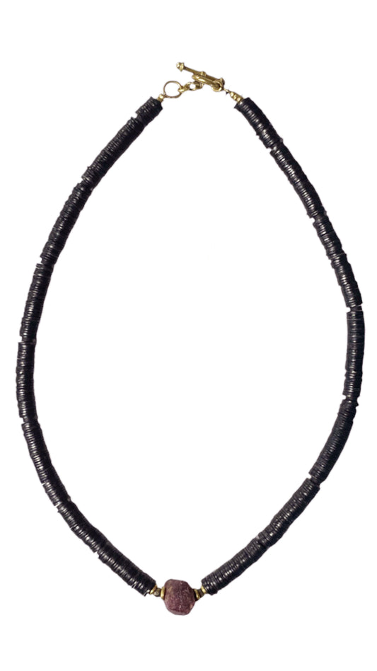 Black Vinyl and Raw Garnet Choker