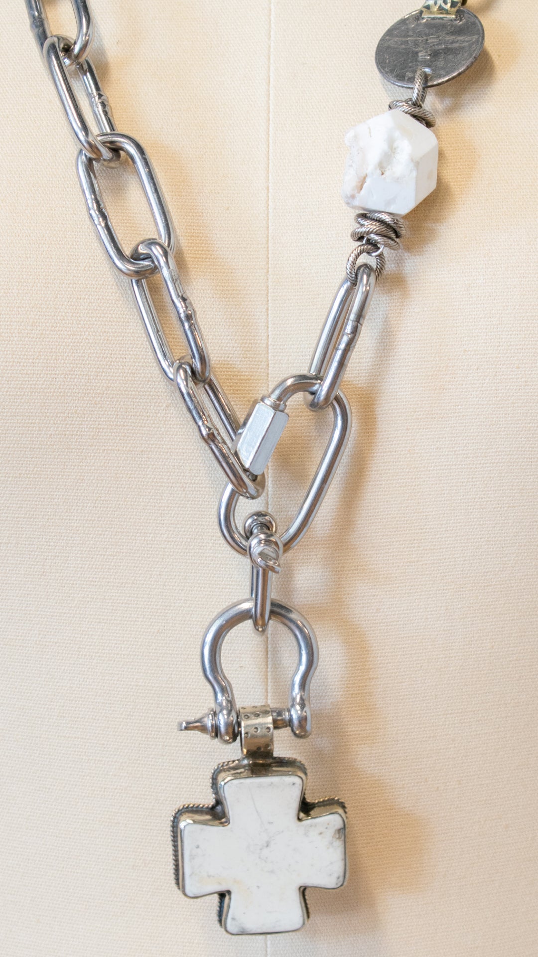 White Cross Talisman Necklace