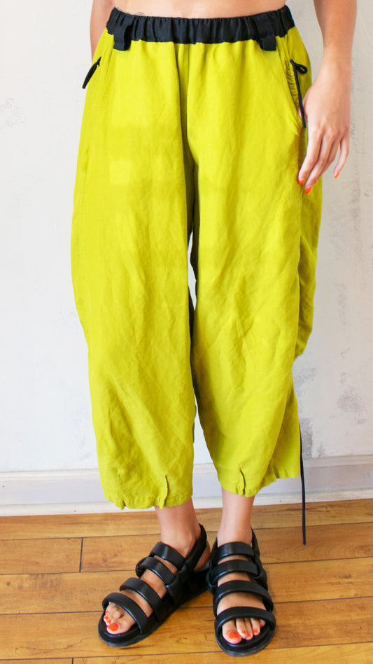 Lime Linen Barrel Pant