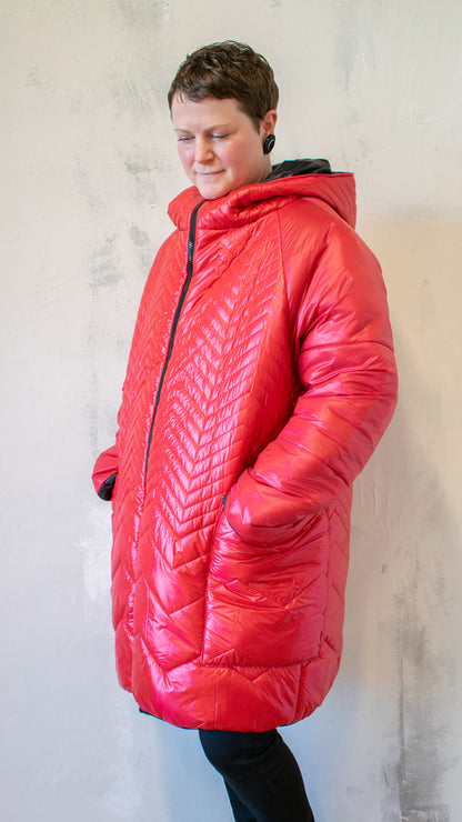Red Hooded Puffer Coat