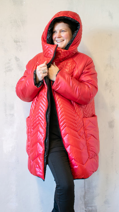 Red Hooded Puffer Coat